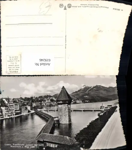 619246,Foto Ak Luzern Kapellbrücke Wasserturm u. Rigi