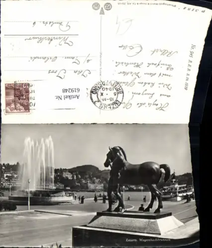 619248,Foto Ak Luzern Wagenbachbrunnen Pferdedenkmal Statue