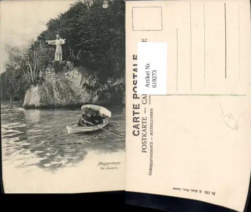 619273,Meggenhorn b. Luzern Statue a. Ufer Ruderboot Boot pub E. Goetz 1753