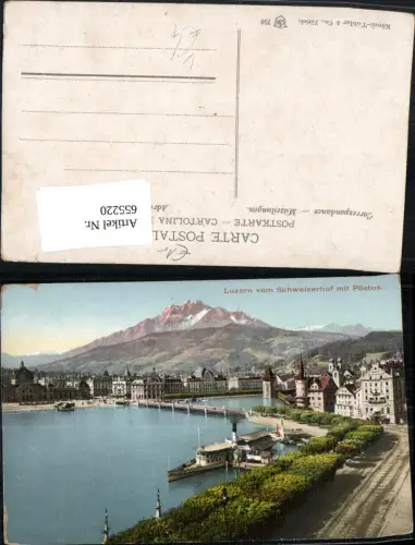 655220,Luzern v. Schweizerhof mit Pilatus Schiff Dampfer Brücke pub Künzli-Tobler 750