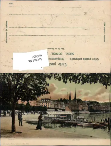 690656 Luzern Am Quai Kai Boote Steg pub E. Goetz 1825