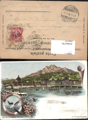696182 tolle Lithographie Gruss aus Luzern Dampfer pub Heinrich Schlumpf Winterthur 168