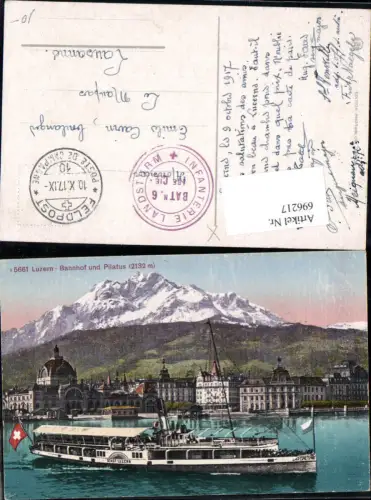 696217 Luzern Dampfer Stadt Luzern Feldpost Infanterie Landsturm Schweiz Bat. No. 6