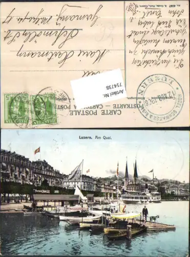 Luzern Lucerne Partie am Quai Boote pub E. Goetz 4047 gel Schmölln