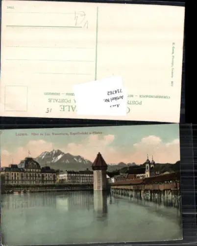 714762 Luzern Lucerne Wasserturm Kapellbrücke Hotel du Lac pub E. Goetz 2472