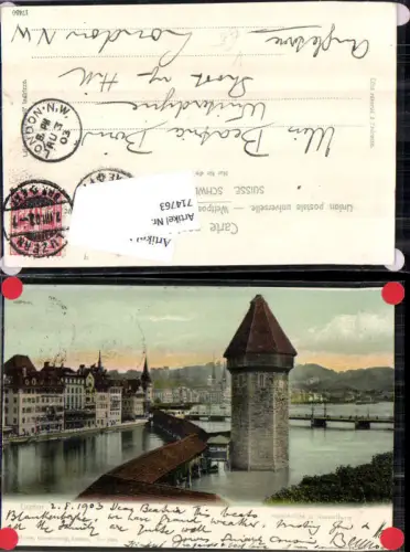 714763 Luzern Lucerne Wasserturm Kapellbrücke pub E. Goetz 1634