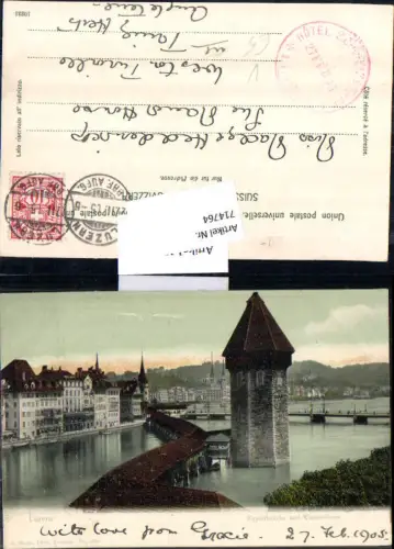 714764 Luzern Lucerne Wasserturm Kapellbrücke pub E. Goetz 1634