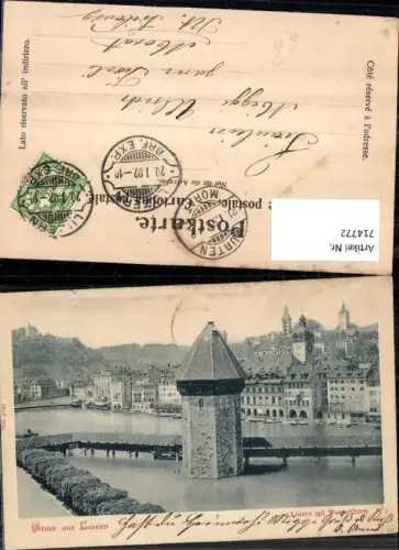 714772 Luzern Lucerne Wasserturm Kapellbrücke 1900