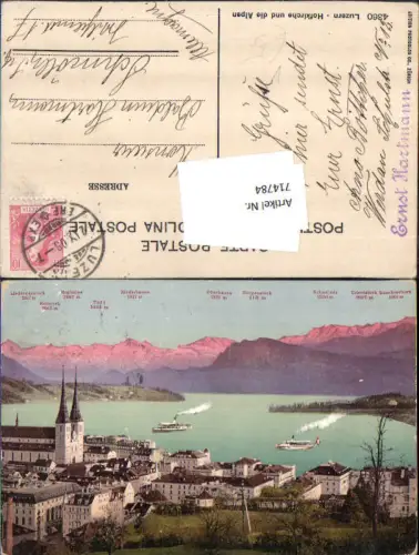 714784 Luzern Lucerne Hofkirche und die Alpen Schiffe Dampfer pub Photoglob 4360