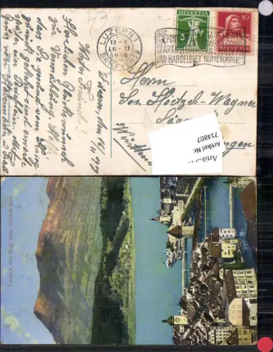 714807 Luzern Lucerne mit Rigi vom Gütsch aus