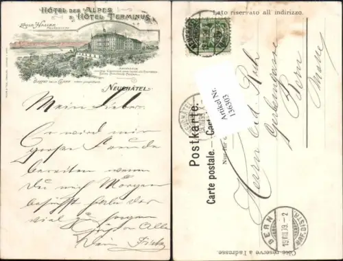 136303,Hotel des Alpes Hotel Terminus Neuchatel Neuenburg Buffet de la gare 1899