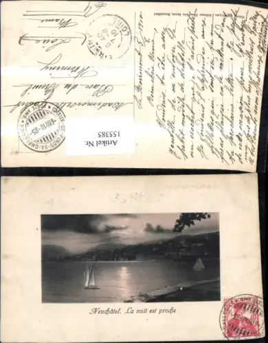 155385,Neuenburg Neuchatel La nuit est proche 1910 Ansicht m. Segelboot