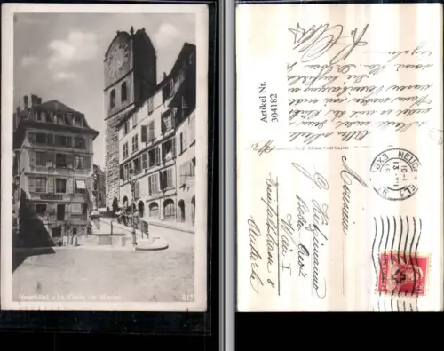 304182,Neuchatel Neuenburg La Croix du Marche Turm Uhr Geschäft Modes