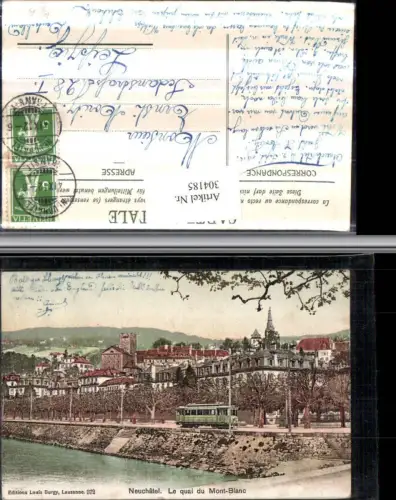 304185,Neuchatel Neuenburg Le quai du Mont-Blanc Teilansicht Straßenbahn