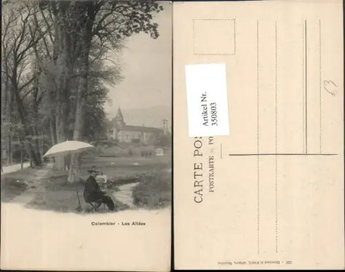 350803,Colombier Les Allees Mann m. Hut Maler Künstler Schirm Kt Neuenburg