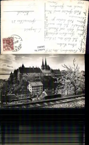 586802,Foto Ak Neuchatel Chateau Schloss Gleise Eisenbahn i. Vordergrund Neuenburg Switzerland