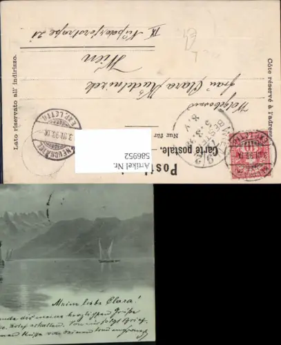 586952,Mondschein Litho Neuchatel Neuenburg 1898 Segelboot Boot Switzerland