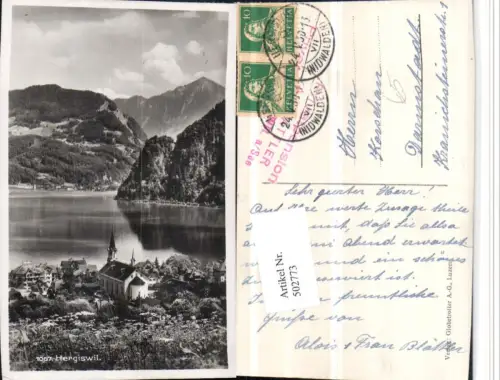 502773,Hergiswil Teilansicht Kirche Bergkulisse Kt Nidwalden