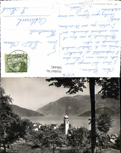 586445,Foto Ak Beckenried Ansicht m. Kirche Switzerland