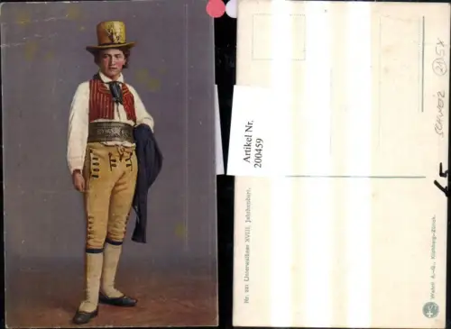 200459,Unterwaldner XVIII Jahrhundert Mann i. Tracht Zylinder Hut Kt Obwalden