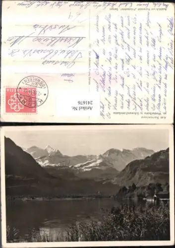 241676,Am Sarnersee b. Sarnen m. Wetterhorn u. Schwarzhornkette Kt Obwalden