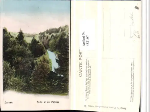 482167,Künstler AK Handkoloriert Sarnen Partie an d. Melchaa Fluss Kt Obwalden