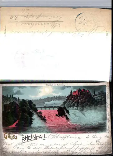309792,Litho Gruß vom Rheinfall Wasserfall Schloss b. Neuhausen Mondschein Kt Schaffhausen