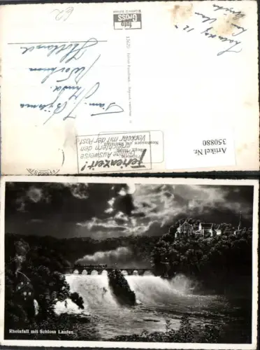 350880,Rheinfall Wasserfall m. Schloss Laufen b. Schaffhausen Viadukt Eisenbahn Mondschein