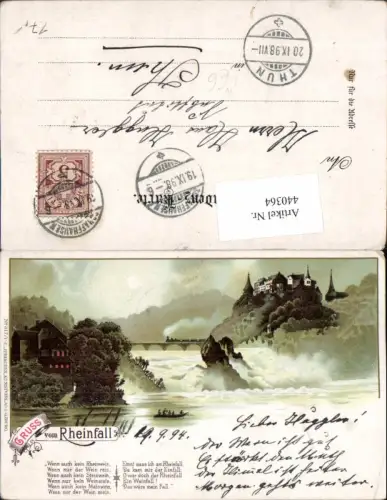 440364,Litho Gruß vom Rheinfall Wasserfall Schloss Kt Schaffhausen