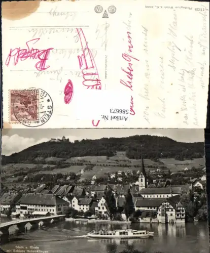 586673,Foto Ak Stein a. Rhein m. Schloss Hohenklingen Schiff Switzerland