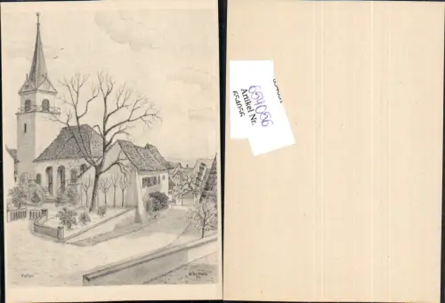 654056,Künstler AK W. Brütsch Hallau Kirche Kt. Schaffhausen