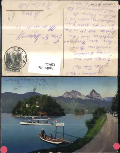 129676,Insel Schwanau m. Gesslerburg u. Mythen Goldau Ansicht Boote