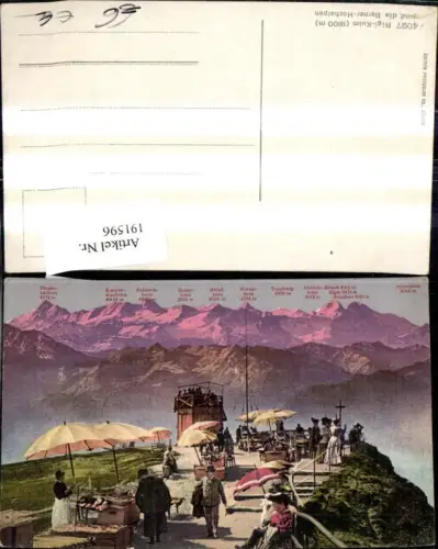 191596,Rigi Kulm u. d. Berner Hochalpen Gipfelkarte Ansicht Terrasse Kt Schwyz