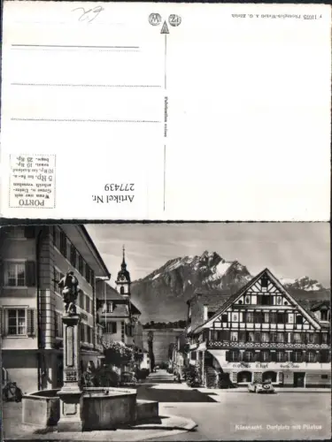 277439,Küssnacht Dorfplatz m. Pilatus Gasthaus Engel Goethe-Stube Brunnen Kt Schwyz