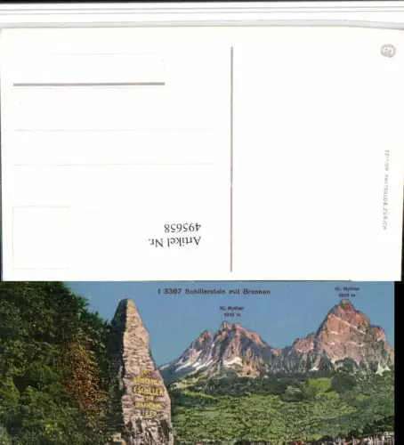 495658,Schillerstein m. Brunnen Teilansicht Bergkulisse Kt Schwyz