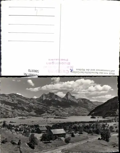586970,Foto Ak Blick v. d. Bernerhöhe b. Goldau auf Lauerzersee u. Mythen Arth Switzerland