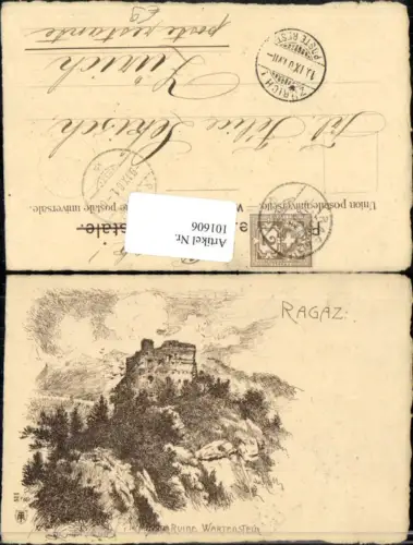 101606,Radierung Ragaz Ruine Wartenstein Kt St Gallen