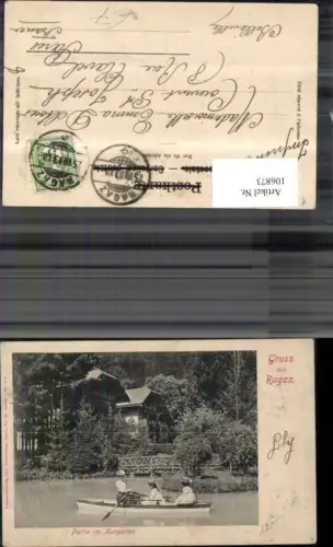 106873,Gruss aus Ragaz Partie im Kurgarten Frauen Mädchen b. Bootfahrt 1903 Kanton St Gallen