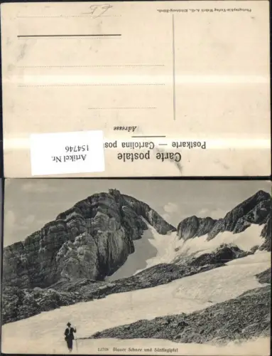 154746,Blauer Schnee u. Säntisspitze Ansicht m. Wanderer Bergsteiger Kt St Gallen