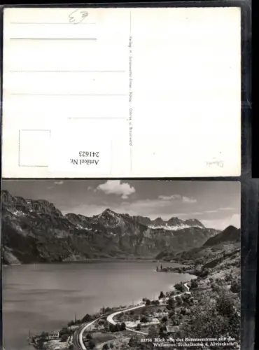 241623,Blick von d. Kerenzerstraße auf d. Wallensee Sichelkamm u. Alvierkette Kt St Gallen