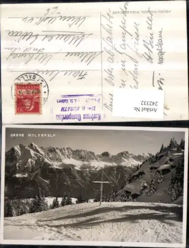 242332,Obere Molseralp Flumserberg Winterbild Bergkulisse Wegkreuz Kt St Gallen