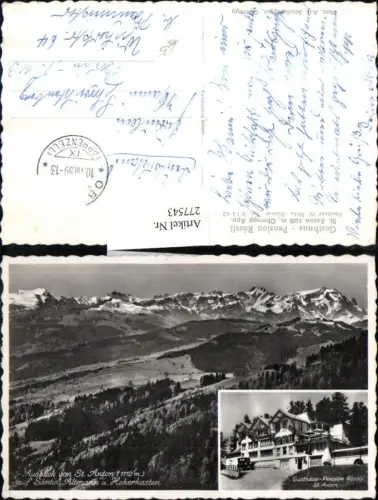 277543,Ausblick von St. Anton auf Säntis Altmann u. Hoherkasten Gasthaus Pension Rössl Mehrbildkarte Kt St Gallen
