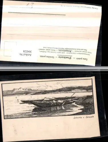 304228,Künstler AK Säntis u. Staad b. Thal Bergkulisse Ruderboote Boote Kt St Gallen