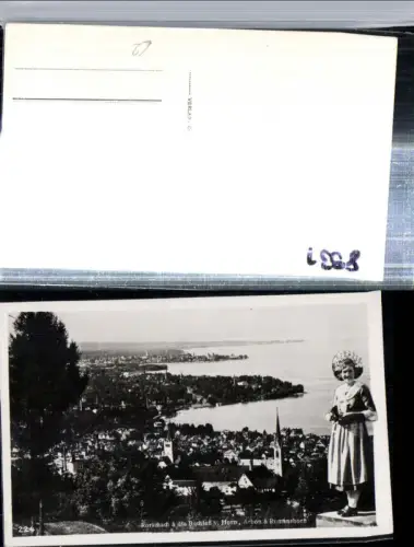 309754,Rorschach Totale u. Buchten vom Horn Fotomontage Frau in Tracht Kt St Gallen