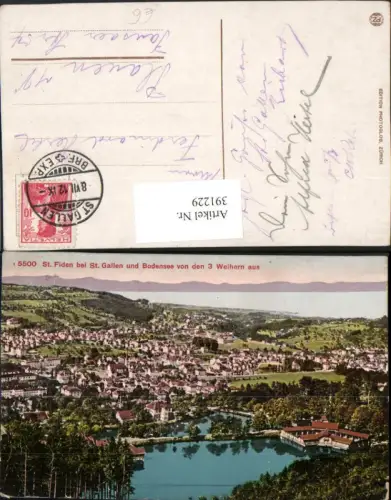 391229,St. Fiden b. St. Gallen u. Bodensee von den 3 Weihern aus Totale Kt St Gallen
