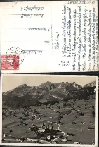 391236,Wildhaus Totale m. Hotel Acker Bergkulisse Fliegeraufnahme Kt St Gallen
