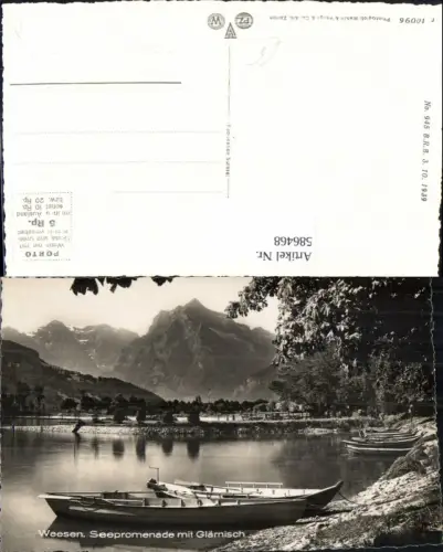 586468,Foto Ak Weesen Seepromenade m. Glärnisch Boot Ufer Switzerland