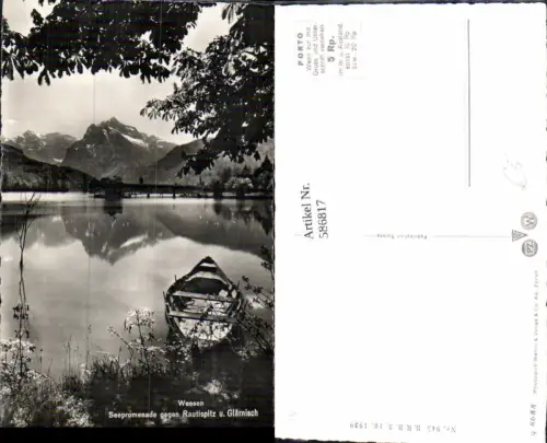 586817,Foto Ak Weesen Seepromenade geg. Rautispitz u. Glärnisch Ruderboot Boot Switzerland
