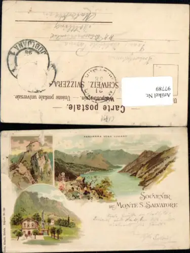 97789,Litho Souvenir du Monte S Salvatore Panorama vers Lugano Kt Tessin
