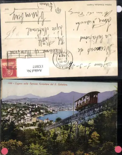 132057,Lugano colla Ferovia Funicolare del San Salvatore Ansicht m. Bergbahn 1924 Kt. Tessin